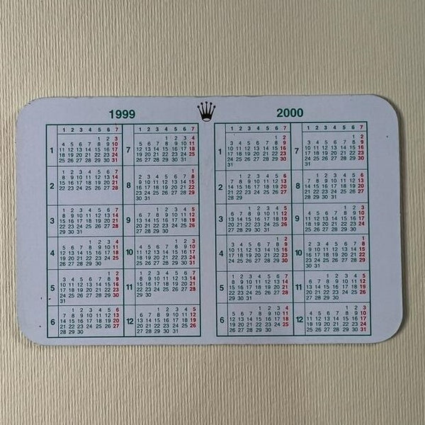 Original Rolex Calendar card for 1999 - 2000.