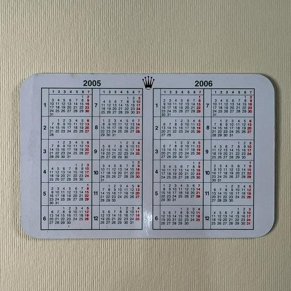 Original Rolex Calendar card for 2005 - 2006