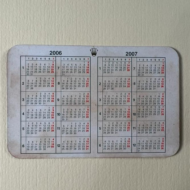 Original Rolex Calendar card for 2006 - 2007.