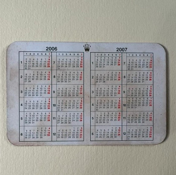 Original Rolex Calendar card for  2006 - 2007.