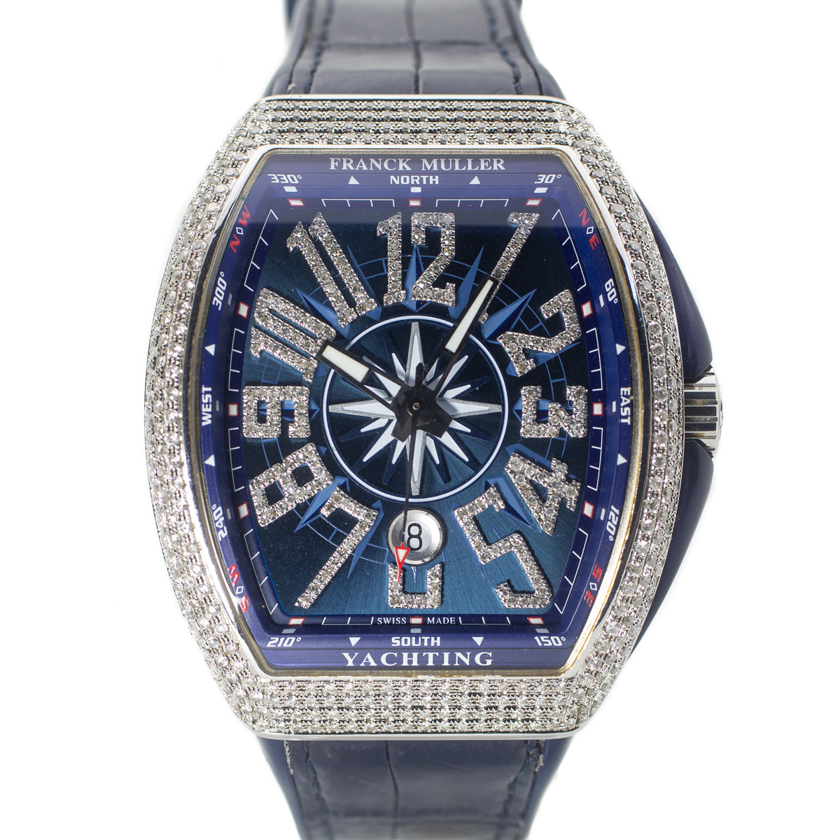 Franck Muller Vanguard V45 Yachting in Steel & Aftermarket Diamonds (Blue Dial)