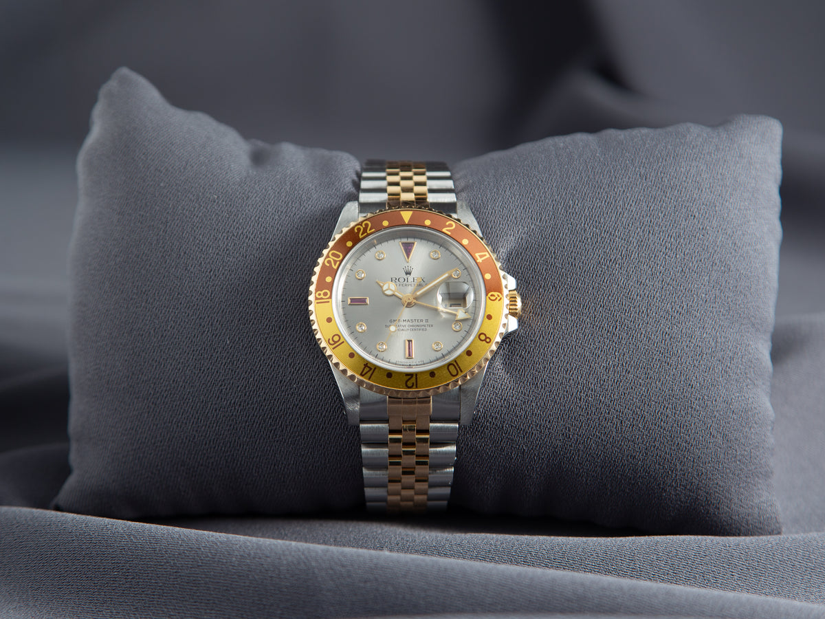 Rolex GMT-Master II in Yellow Gold & Steel with Serti Diamond Dial