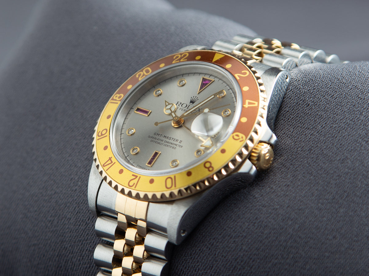 Rolex GMT-Master II in Yellow Gold & Steel with Serti Diamond Dial