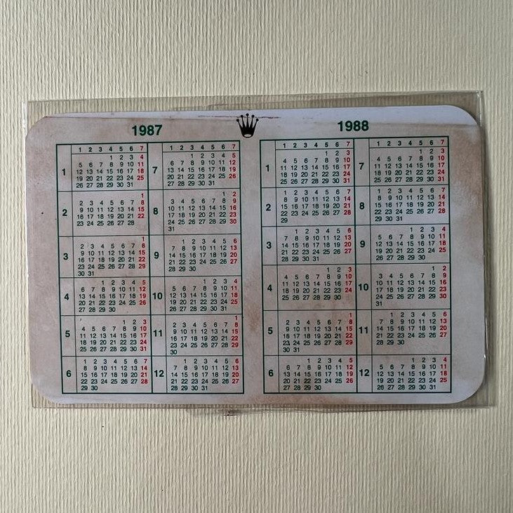 Original Rolex Calendar card for 1987 - 1988