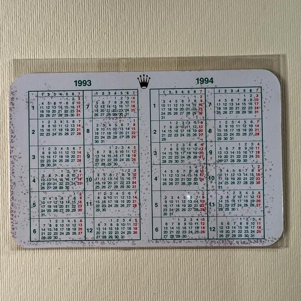 Original Rolex Calendar card for 1993 - 1994.
