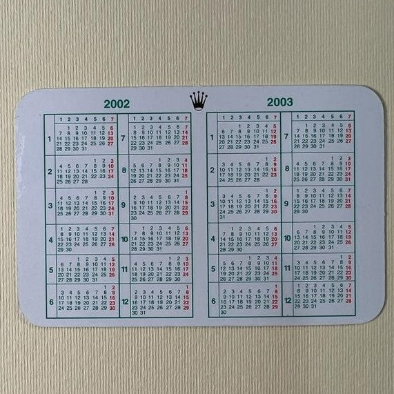 Original Rolex Calendar card for 2002 - 2003.