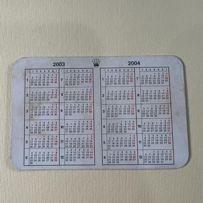 Original Rolex Calendar card for 2003 - 2004.
