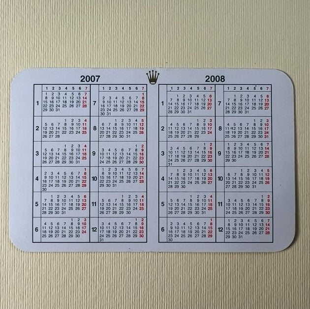 Original Rolex calendar card for 2007 - 2008.