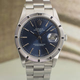 Rolex 15210 Oyster Perpetual Date "Blue Dial, Engine Turned Bezel"