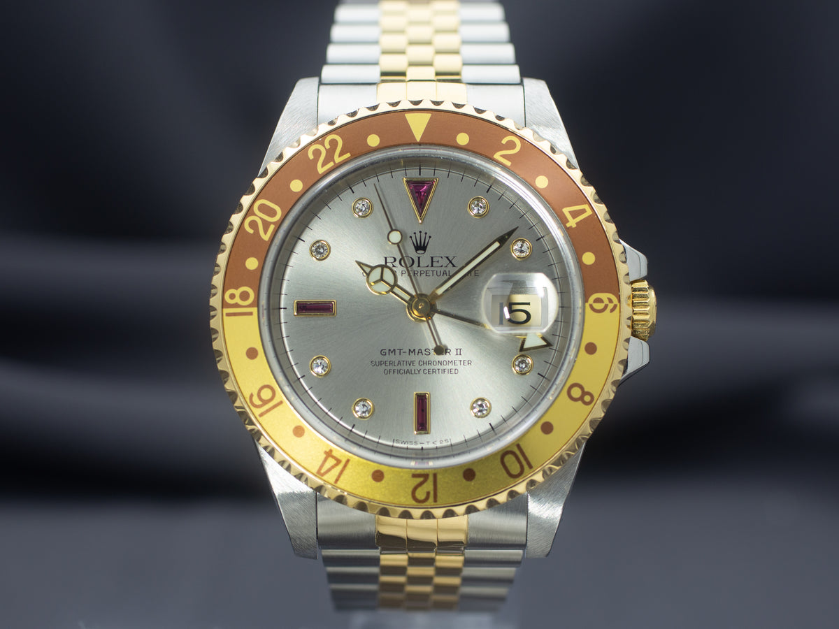 Rolex GMT-Master II in Yellow Gold & Steel with Serti Diamond Dial