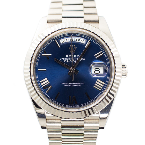 Rolex Day-Date 40 in White Gold & Bright Blue Dial