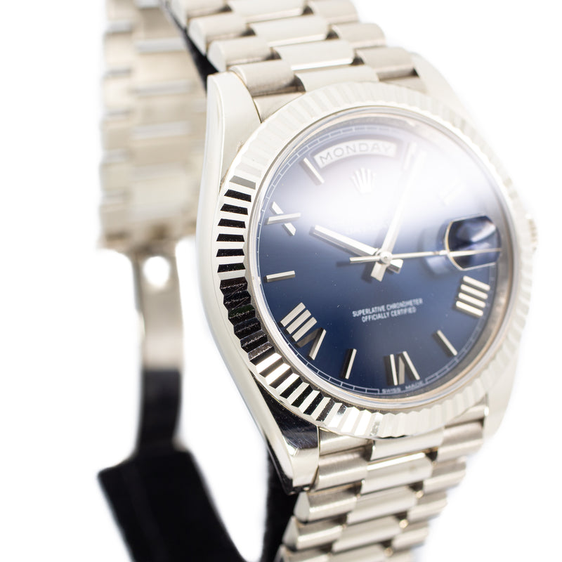 Rolex Day-Date 40 in White Gold & Bright Blue Dial